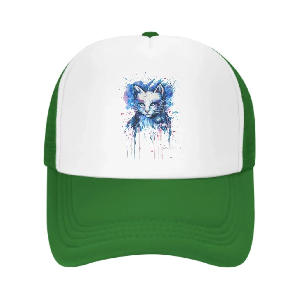 Watercolor Cats Mesh Trucker Hats for Unisex Women Adjustable Casual Fashion Baseball Caps for Outdoor Activities