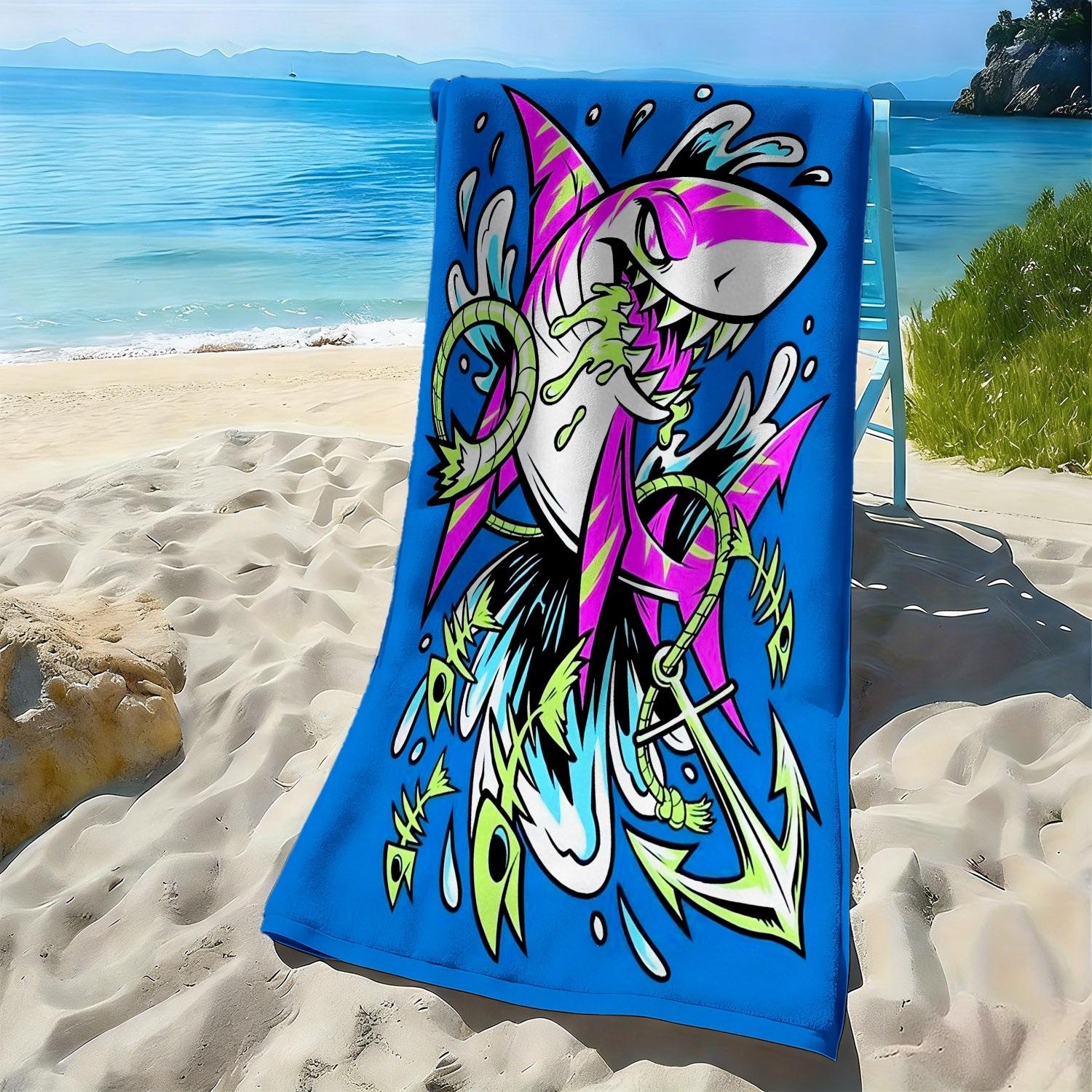 

Colorful pattern of cartoon sharks polyester microfiber beach towel is highly absorbent, suitable for swimming and beach outings W30*H60(CM)