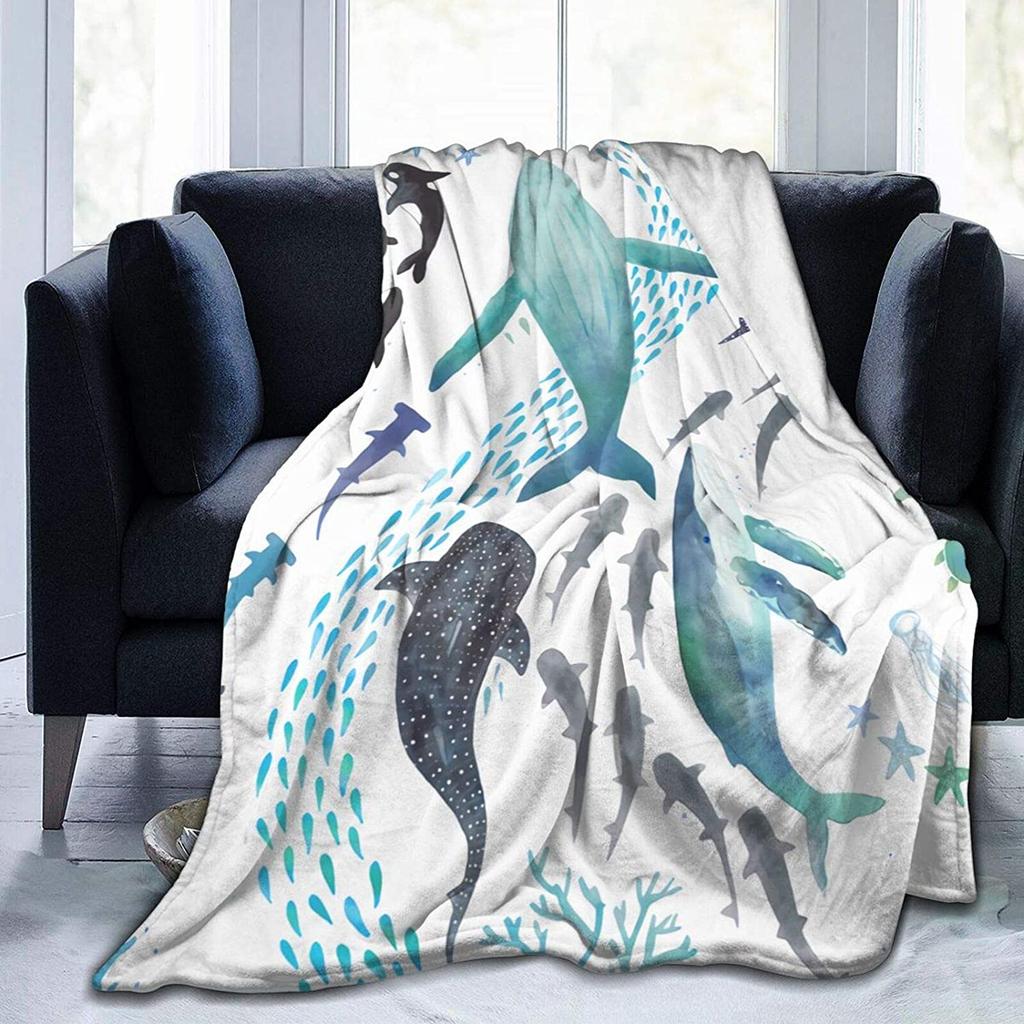 Flannel Fleece Modern Throw Blanket, Cartoon Style Koala Bears Blue Pattern Throw for Spring Recliner, Air Conditioning Blanket