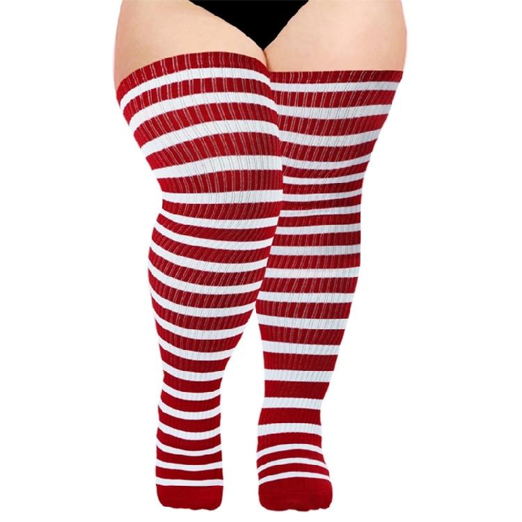 Halloween Weihnachten Gestreifte Gestrickte Oberschenkelhohe Socken für Damen Dicke Oberschenkel Überknielange Strümpfe Super Elastische Strumpfwaren