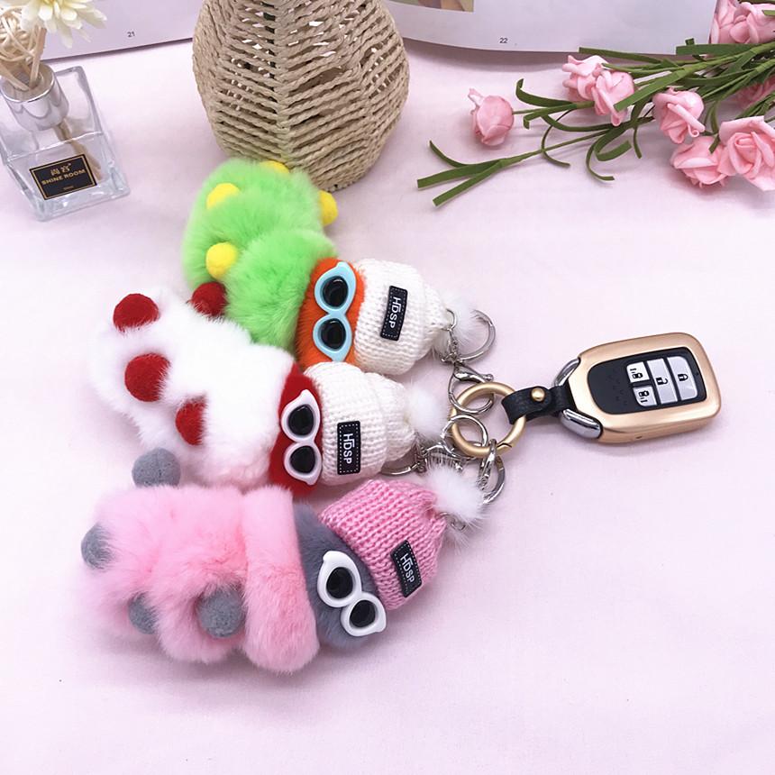Rex Rabbit Colorful Caterpillar Plush Bag Pendant Keychain Creative Cute Female Mink Jewelry Gift
