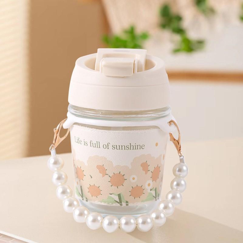 Pearl Cup Glass High Value Water Cup Straw Cup Coffee Cup Gift Double Drinking Cup Premium Sense Companion Cup