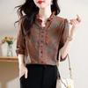 Spring and Summer Women's Shirts Loose Casual Printing Pullover Half Neck Button Commuter Elegant Vacation Tops