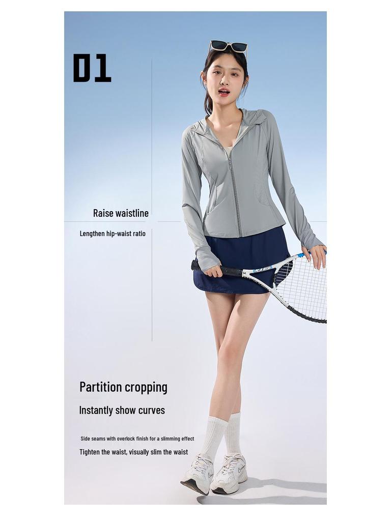 2025 Slimming UPF50+ Nylon Hooded Yoga Jacket - Long Sleeve, Sun Protection, Versatile for Outdoor Summer Activities