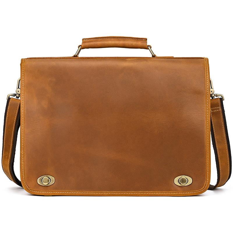 Luxury Fashion 100% Genuine Leather Men Briefcase Cow Leather Laptop Bag Vintage Shoulder Bag Real Cowhide Computer Bag 15.6"