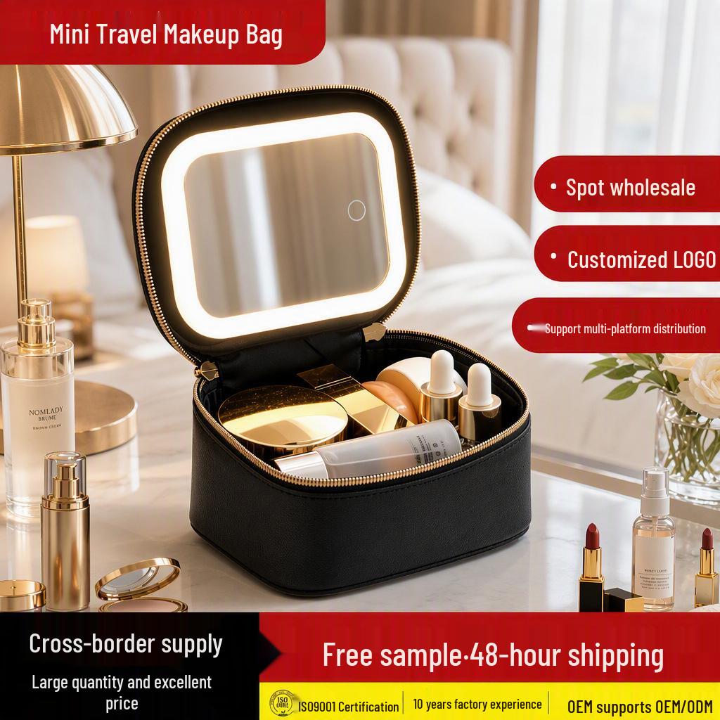 Portable Waterproof LED Mirror Makeup Bag - Mini Travel Beauty Storage