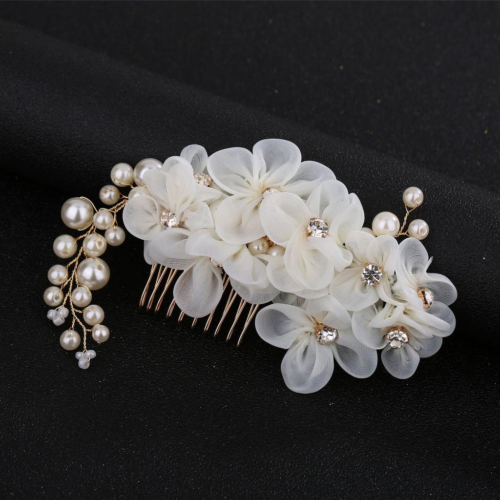 Bridal Wedding Handmade Headwear Flower White and Red Two-Color Hair Accessories Comb Dress
