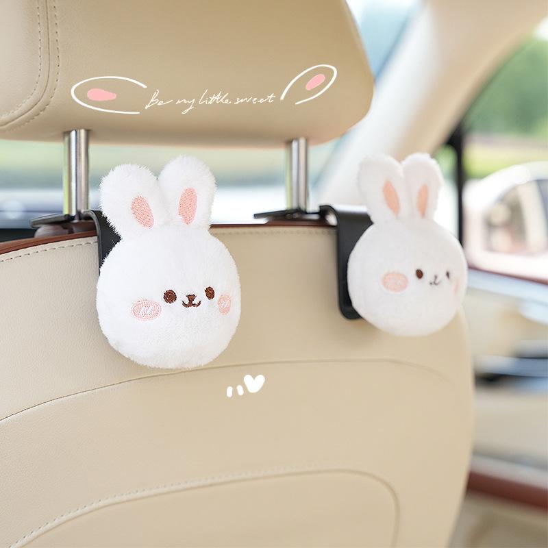 2pcs Cute Bear Rabbit Car Seat Back Hook Storage Headrest Organizer for  Food Bag Handbag Decoration Clothes Hanger