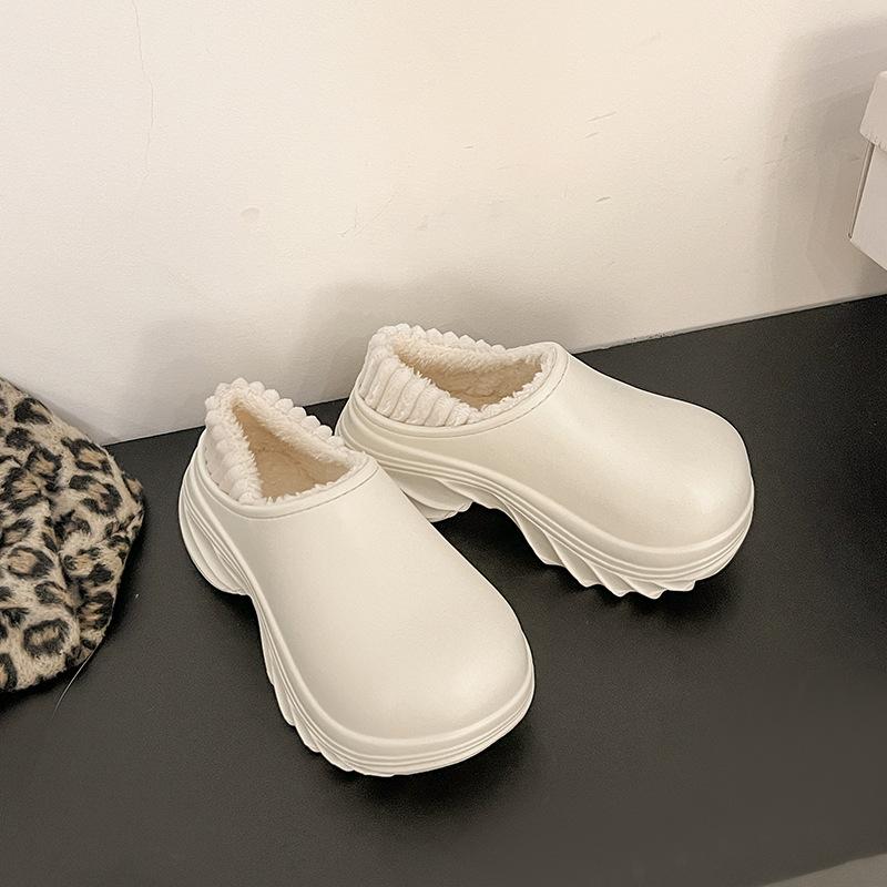 Thick-soled High-heeled Cotton Shoes Cotton Towing Home Cotton Slippers Autumn and Winter Velvet Bag Head Towing Warm Shoes