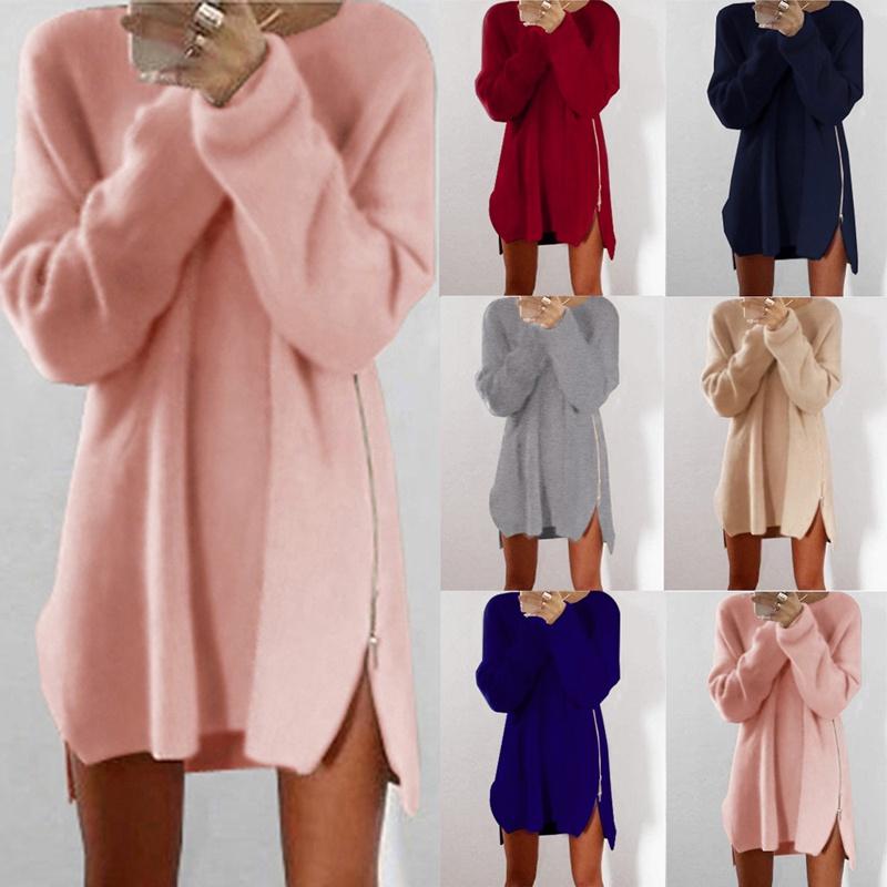 Luxurious Womens Jumper Knitted Sweaters Dress With Solid Casual Long Sleeves