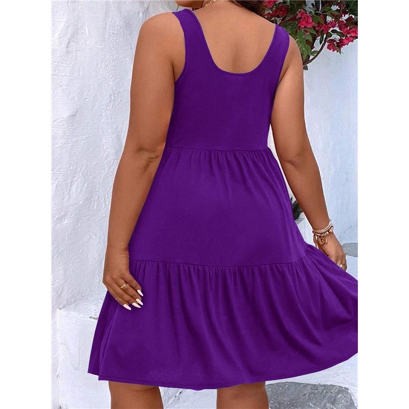 European And American Summer Plus Size Women's Casual Commuter Solid Color Sleeveless Mid Length Dress