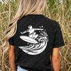Retro Surfer Wave TShirt Women Surfing Graphic Tees Casual Short Sleeve Cotton Tops Summer Beach Vacation Shirts Women Clothing