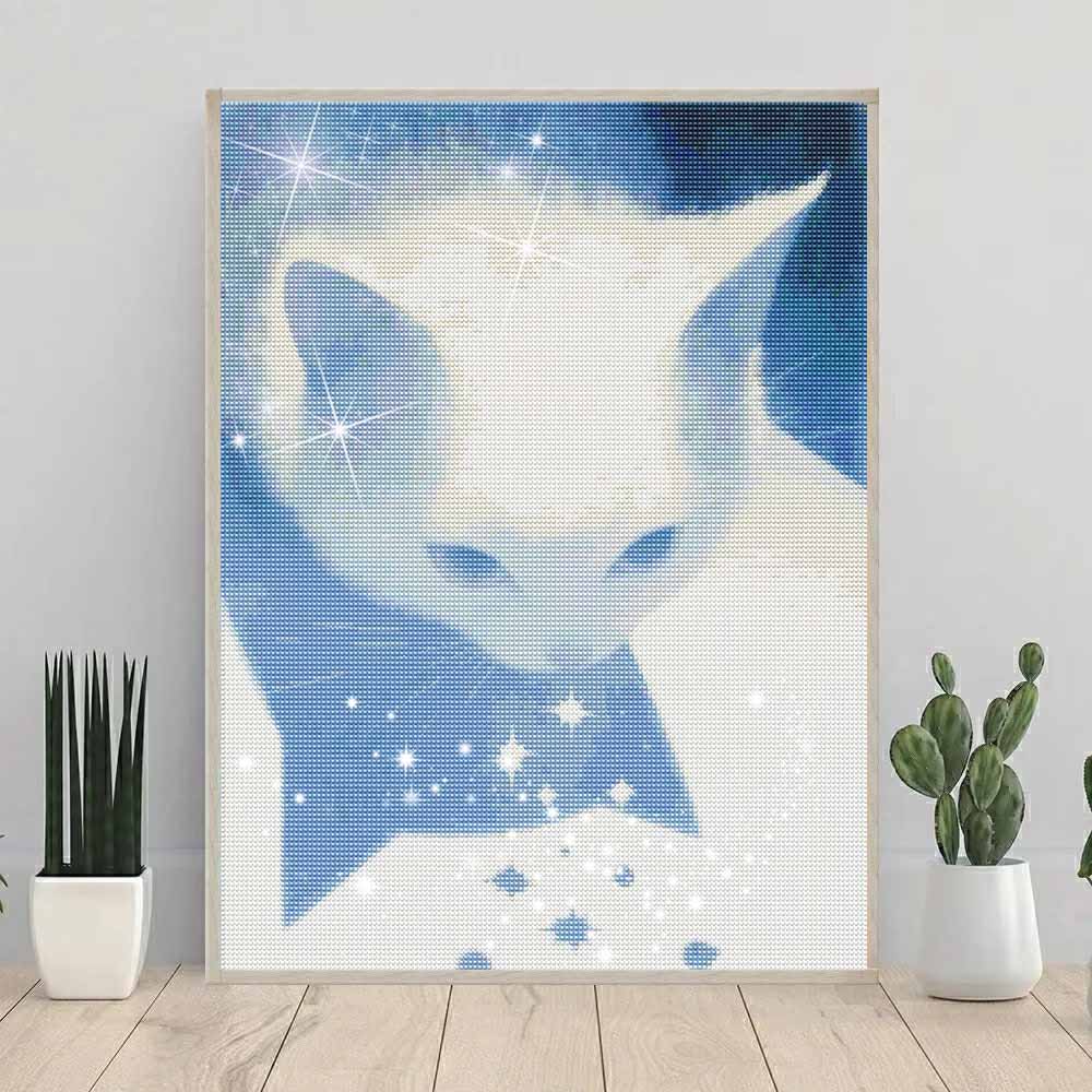 Diamond Painting Kit Glowing White Cat Design Full Drill Canvas Art Relaxing Handmade Craft Gift for Women Adults Wall Decor DIY Hobby