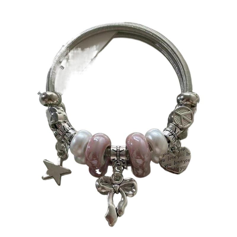 Y2K Millennium Beaded Bracelet: Sweet & Cool, Colorful Korean Style, Girlish Heart Design, Hot Girl Fashion.