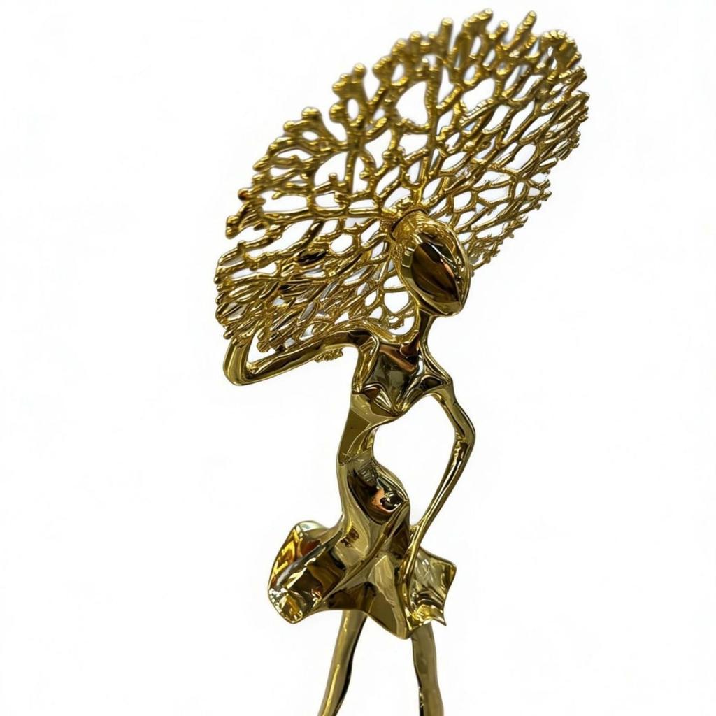 Female Figurine with Ebony Golden Base Form Statue Electroplated Woman Decorative Sculpture