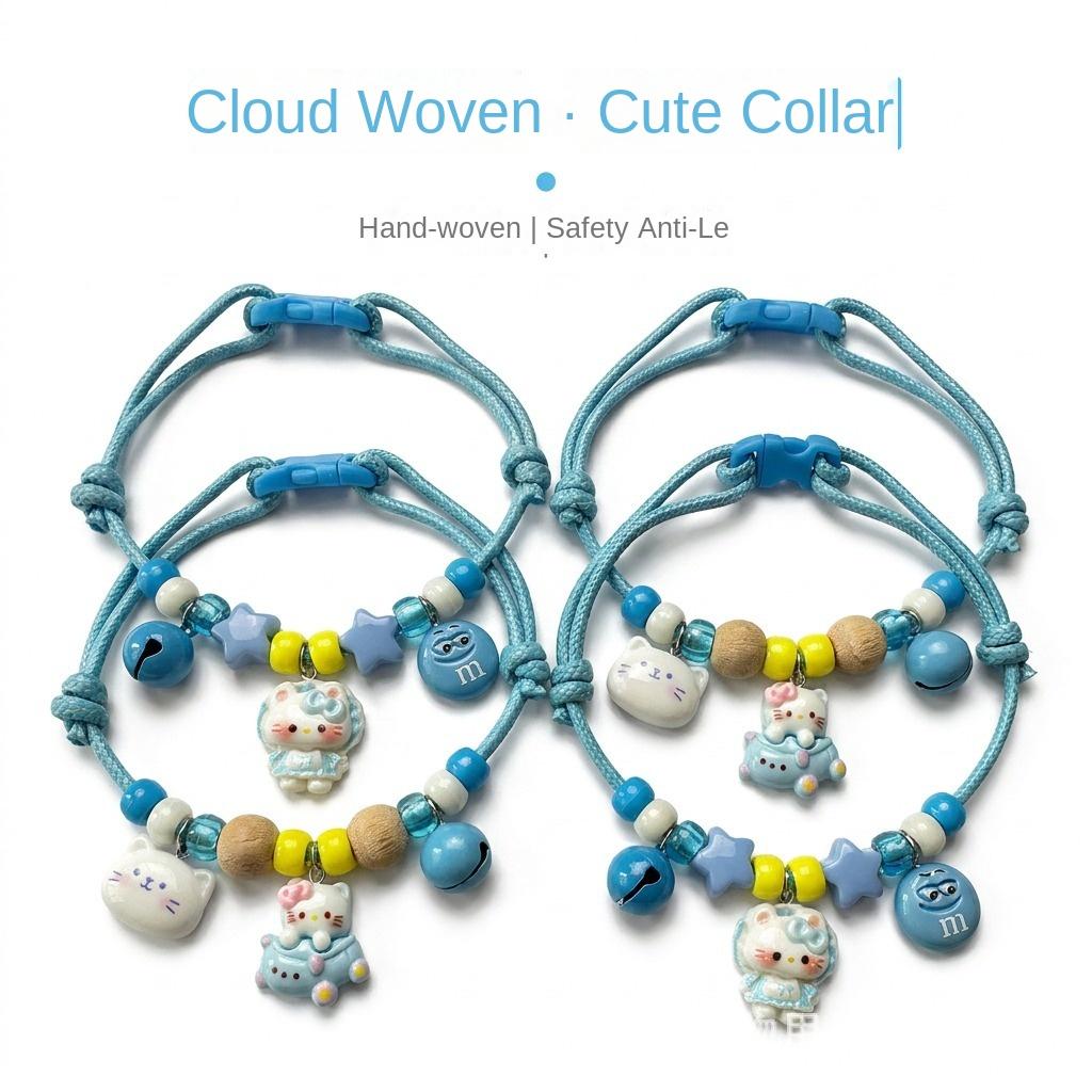 DIY Flea and Tick Collar for Cats Dogs Handwoven Pet Necklace Cute Minimalist Bell Adjustable Anti-Choke Safe