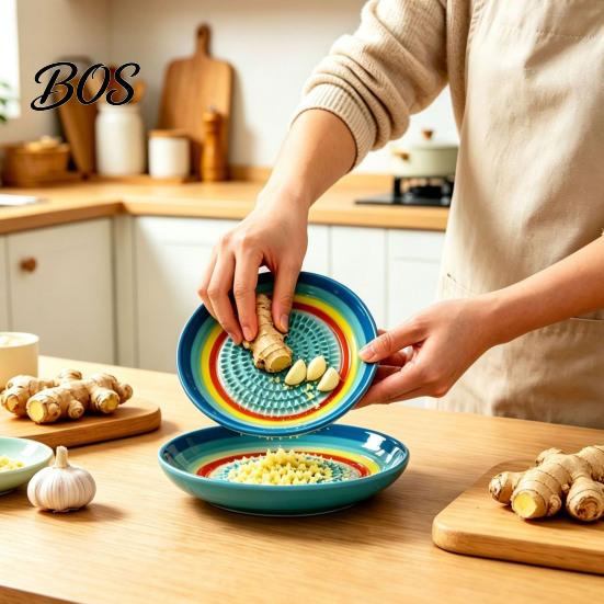 Compact Ceramic Grinding Bowl Garlic Grater Bowl, Multifunctional Ginger Mincer Plate for Food, Spanish Tomato Roaster Dish, Kitchen Tool