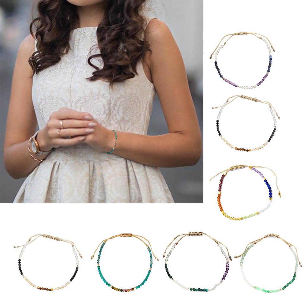 7 Chakra Beads Bracelet Natural Stone Braided Rope Healing Balance Bracelet Bangles with 2mm Beads Handchain for Women