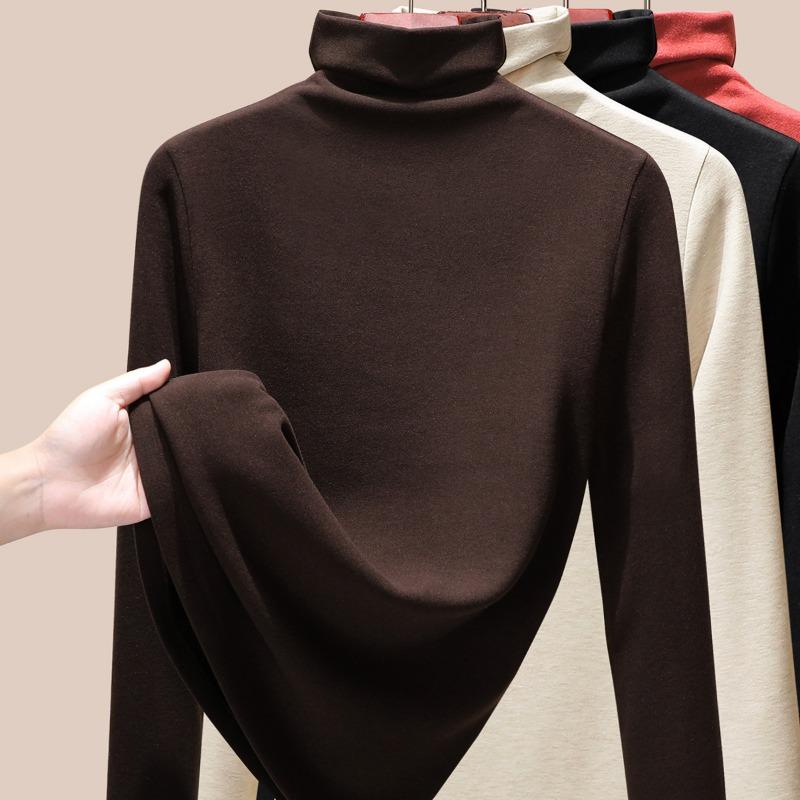 Wool Silk Turtleneck Bottoming Shirt Women's Autumn Clothes Thermal Underwear Heating Warm Velvet Inner Long-sleeved Top Winter