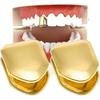 Dhrs 2pcs 14k Gold Plated Mouth Teeth, Flat Teeth, Top Teeth Gold Braces