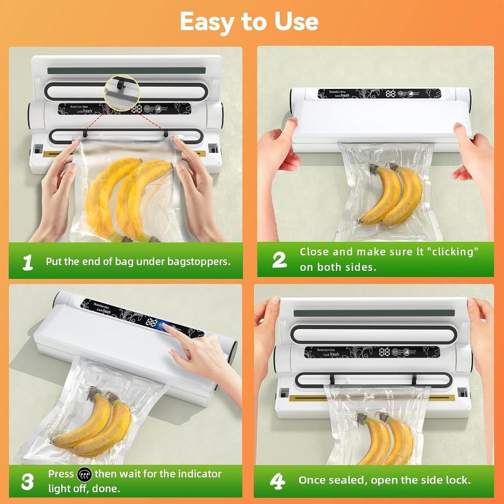 New Upgrade Compact Vacuum Sealer Machine, 75KPA Strong Suction, LED Digital Timer Display, Dual Use For Dry & Wet Foods