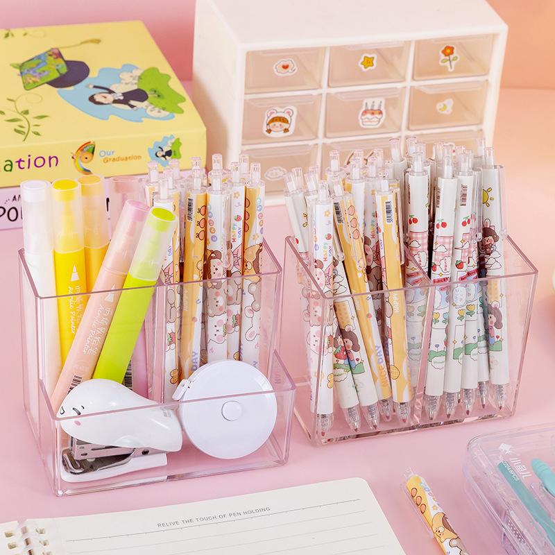 Ins Style Transparent Acrylic Square Multi Grid Pen Holder Storage Rack Large Capacity Desk Pencil Rack School Office Stationery