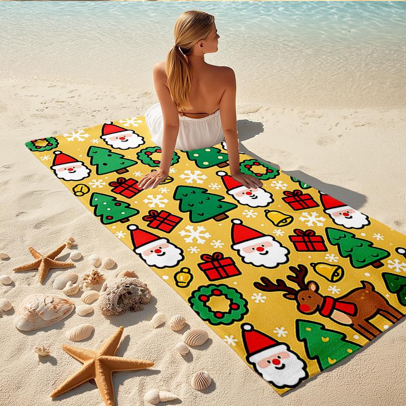 1Pc Christmas Festive Elements Beach Towel Quick Dry Multiuse For Beach Pool Gym Yoga Home Travel Christmas Halloween Xmas Gift S1169