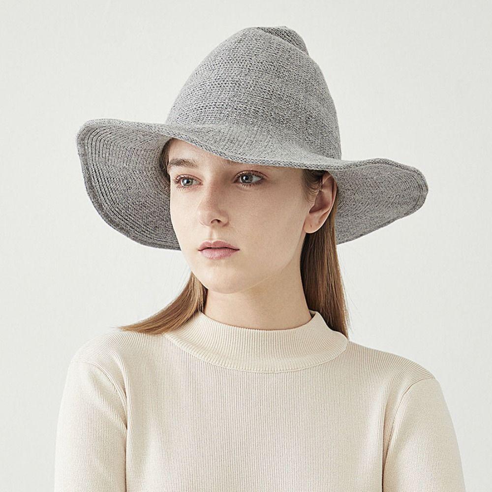Solid Color Witch Hat Wool Halloween Hat Vintage Wool Bucket Hat  Festival Decoration