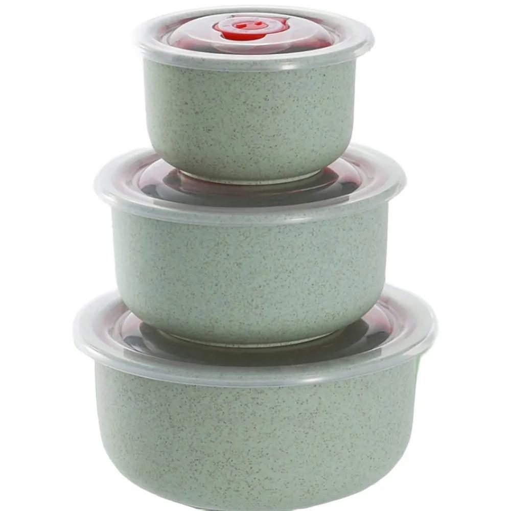 3Pcs Bento Box Wheat Straw Lunch Box Eco-Friendly Salad Bowl with Lid Can Be Microwave Food Storage Container Kitchen Tableware