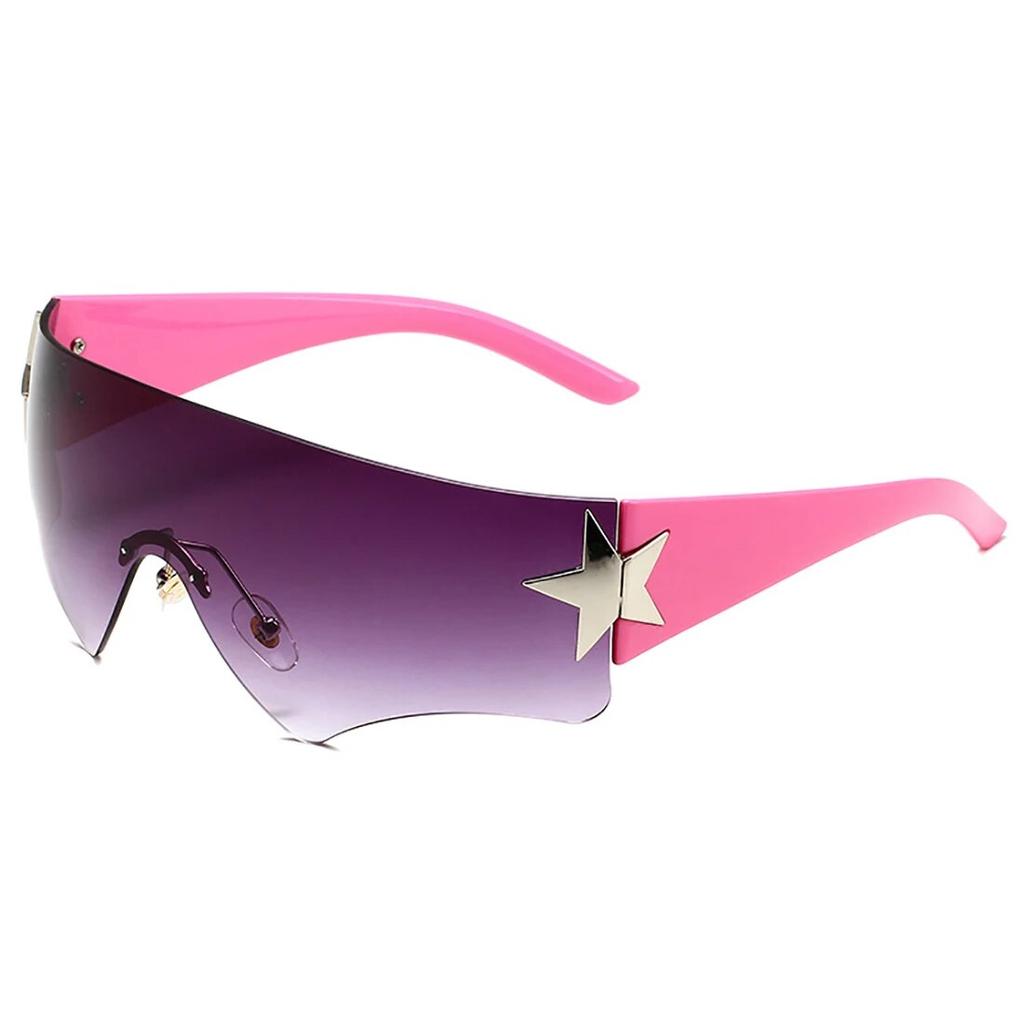 New Punk Rimless Five Star Sunglasses Y2k Luxury  Designer One Piece Goggles UV400 Women Driving Cycling Eyewear
