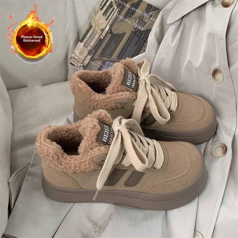 Moda Feminina Tênis de Plataforma Vintage Tênis de Salto Grosso Quentes Peludos Casuais para Corrida Plataforma Esportivo Sapatos Brancos