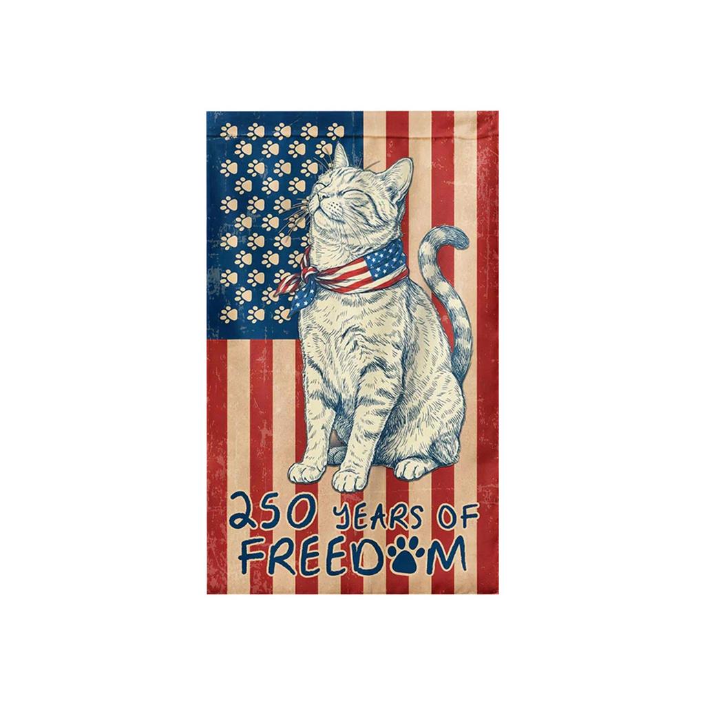 250 Years of Freedom Garden Flag Single Sided 30X45cm Decorative Outdoor Banner with Cat and Patriotic Design for Yard and Home Display