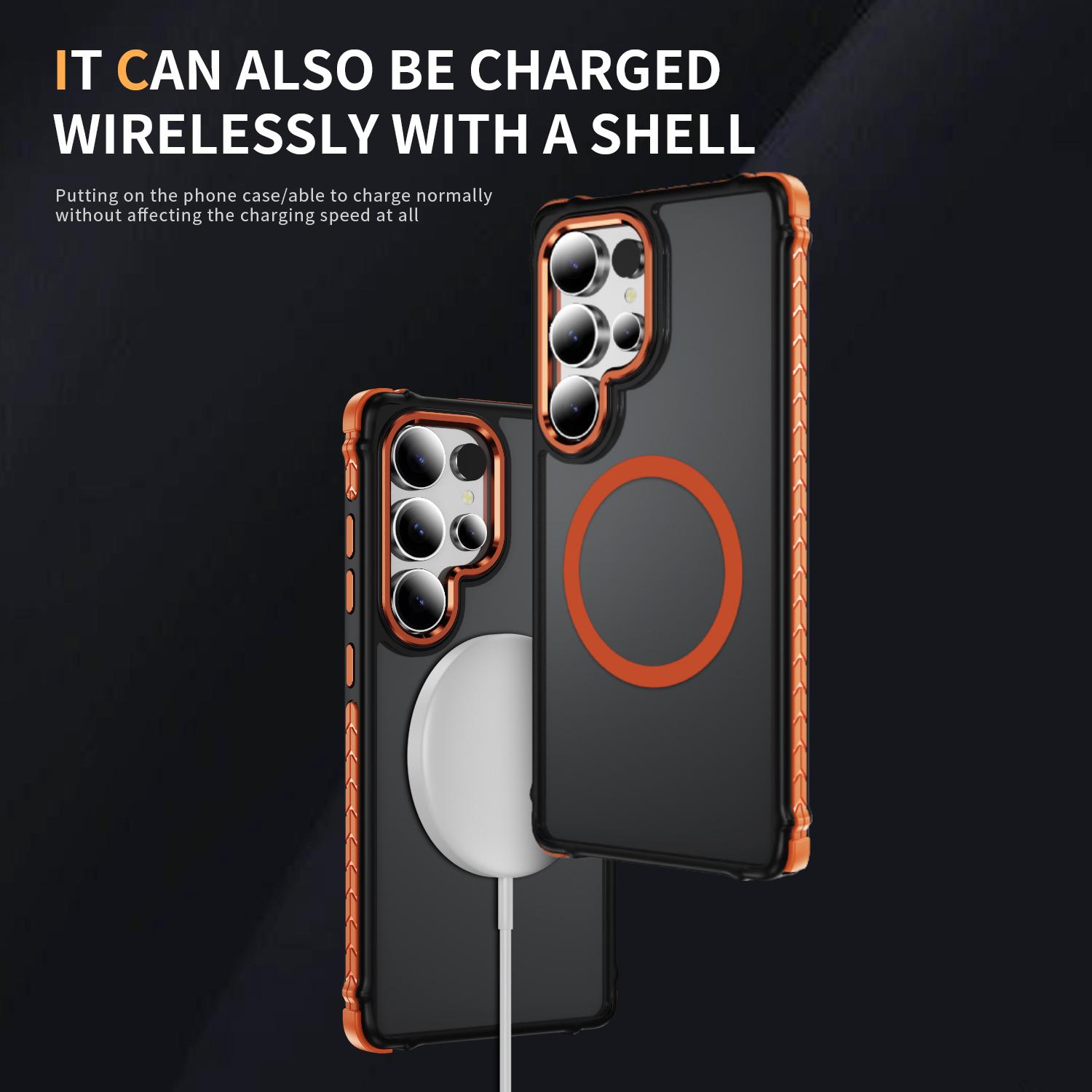 

For Samsung Galaxy S25 Ultra Case Compatible with MagSafe PC+TPU Skin Feeling Back Cover Orange