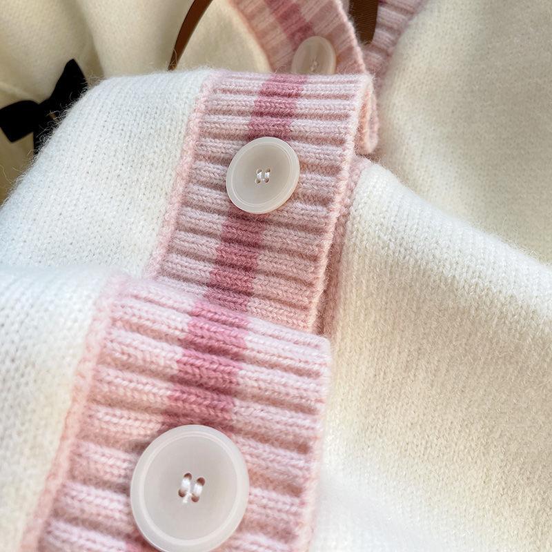 Deeptown Sweet Coquette Sweaters Cardigan Women Kawaii Bow Knitted Cardigan Japanese Preppy Style Lolita Knitwears JK Jumpers