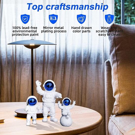 3 Pcs Astronaut Figurine Home Decor Astronaut Statue Study Office Desk Decor Showpiece Gift Decoration Accessories Outer Space PVC Sculpture