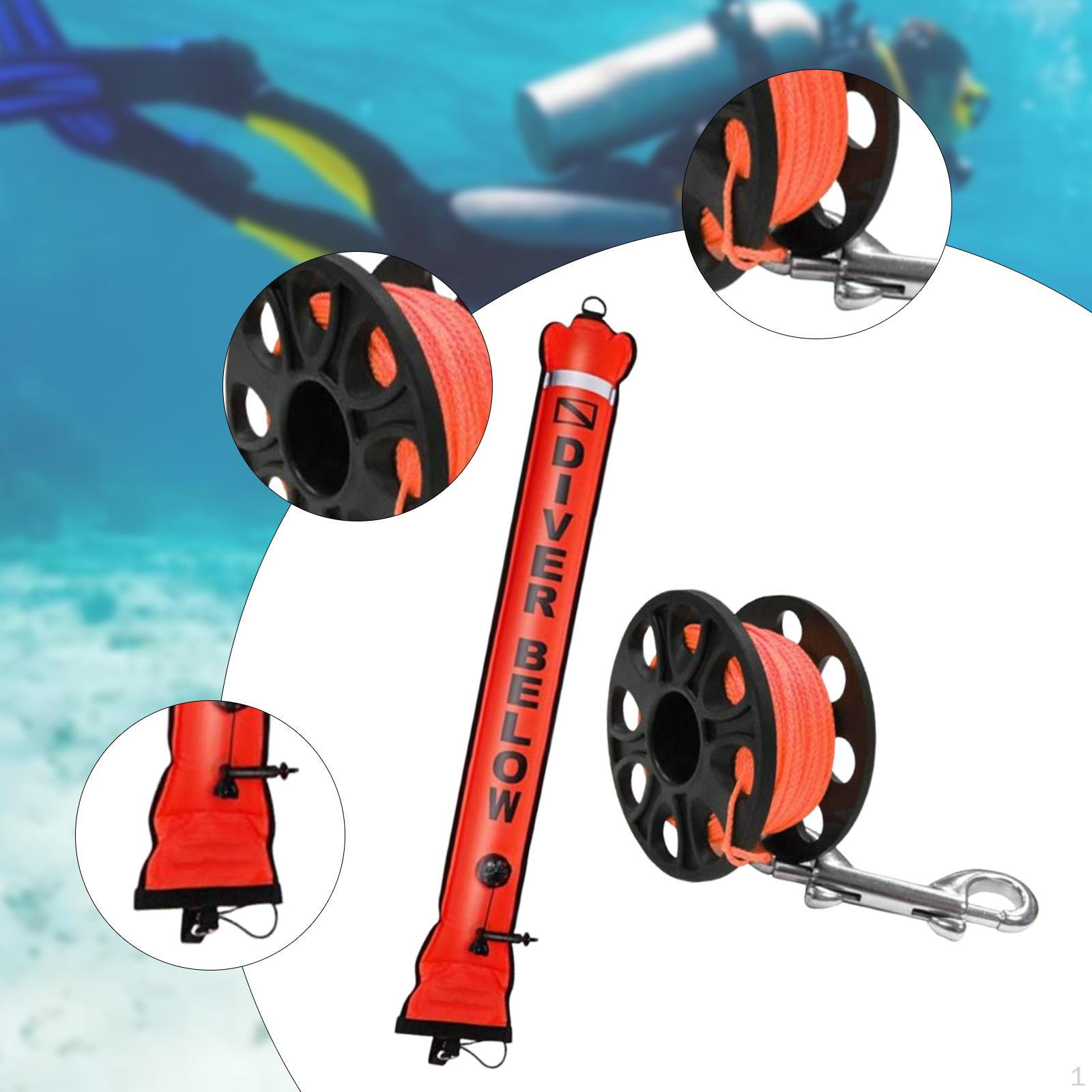 Compact Underwater Tube with Dive Reel and Hook Clip Red SMB for Divers 1.2Mx15cm