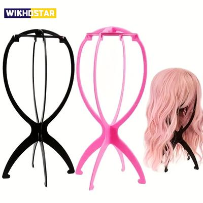 1 Pc 13.8IN Portable Collapsible Wig Stand Holder for Multiple Wigs Black And Pink Durable Wig Stands for Women