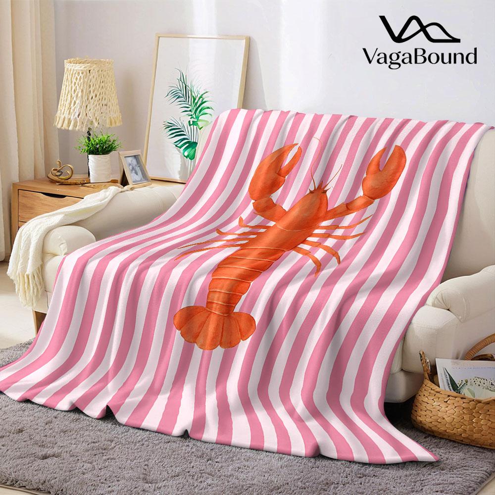 Aquarell Hummer Streifen Aufdruck Decke Geeignet für Sofas Betten Büros Reisen Campingstühle Warme Plüschdecke