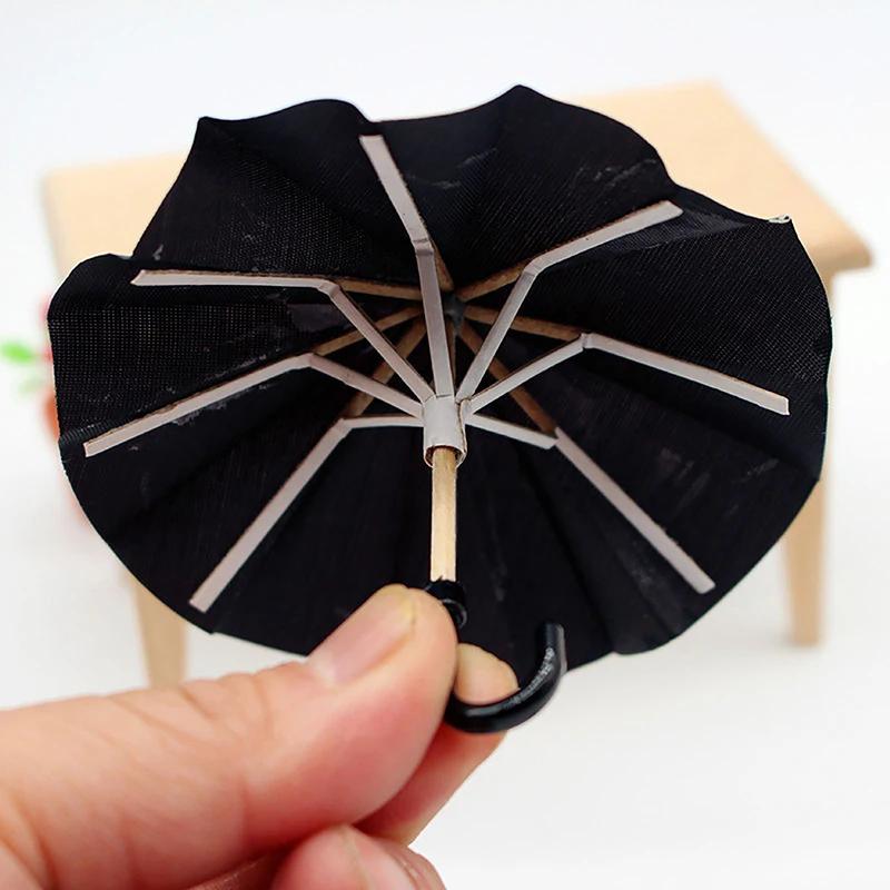 1:12 Dollhouse Miniature Simulation Mini Black Umbrella Model Toys Accessories Decoration Retro Miniature Scene Ornaments
