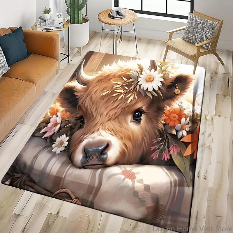 15 Size Highland Cow Printed Carpet Rugs for Home Living Room Bedroom Sofa Doormat Decor,kids Area Rug Non-slip Floor Mat