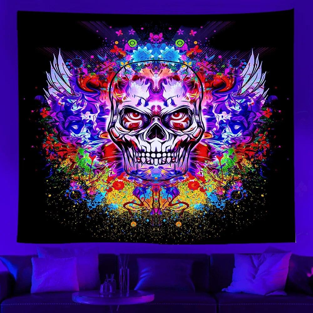 Starry Universe Fluorescent Tapestry Colorful UV Reactive  Home Decor