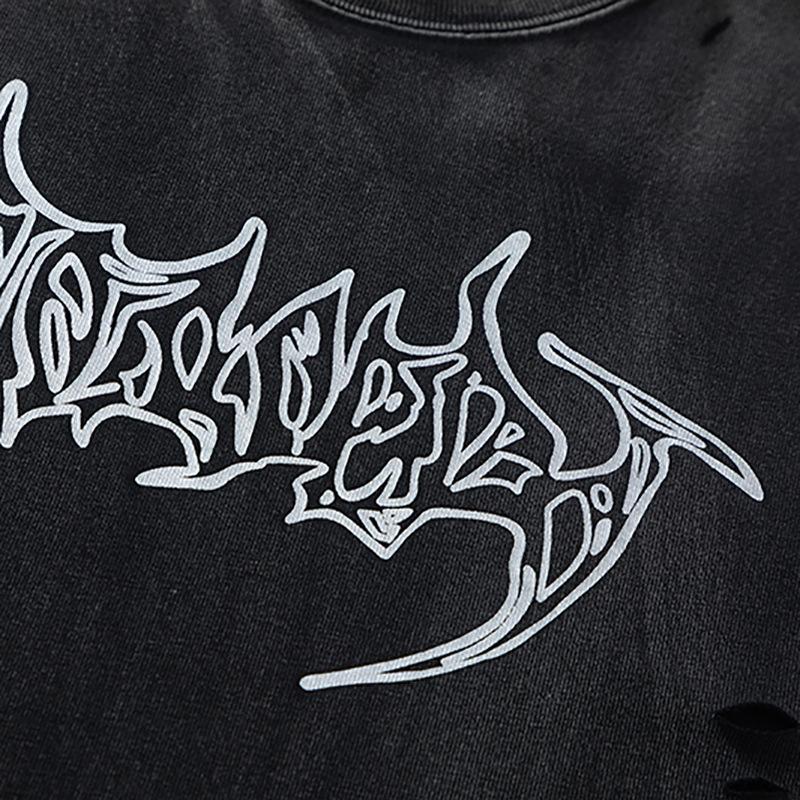 Kurzarm-T-Shirt mit Aufdruck „Waschen und Wasserschaden“ für Herren im Sommer, lässiges Oberteil mit Viertelärmeln, trendiges Instagram-Street-T-Shirt