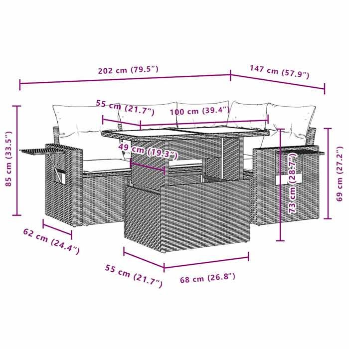 VidaXL Salon de jardin 5 pcs avec coussins noir résine tressée 3267875