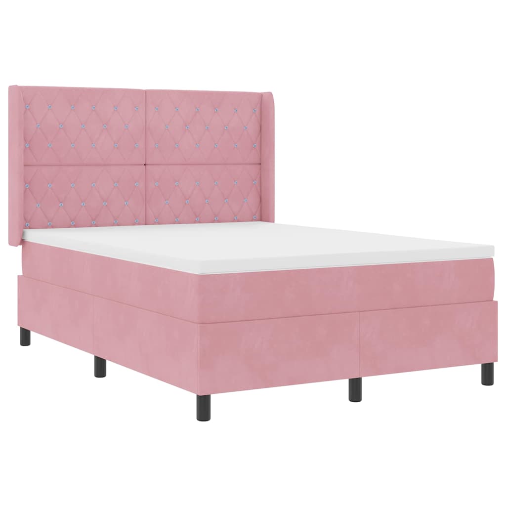 Box Spring Bed with Mattress and Headboard Pink 160 X 200 Cm Velvet