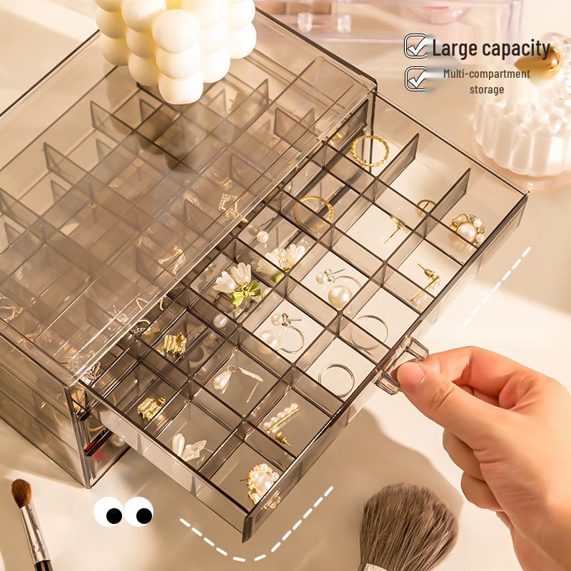 Transparent Acrylic Jewelry Storage Box with 72 Compartments for Bracelets, Earrings, Necklaces, and Studs; Anti-Oxidation New Drawer Design.