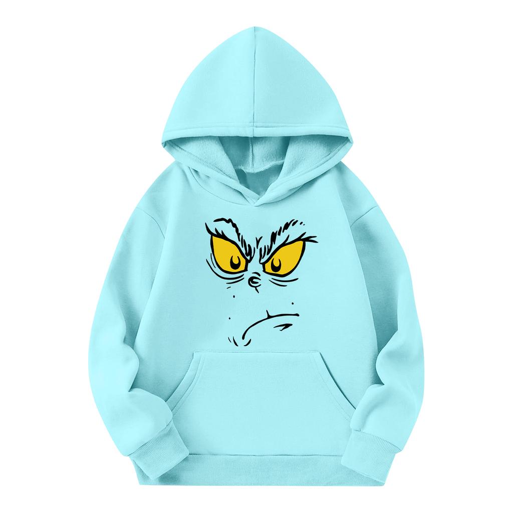 Barne langermet løstsittende genser med hette, snøring og ensfarget