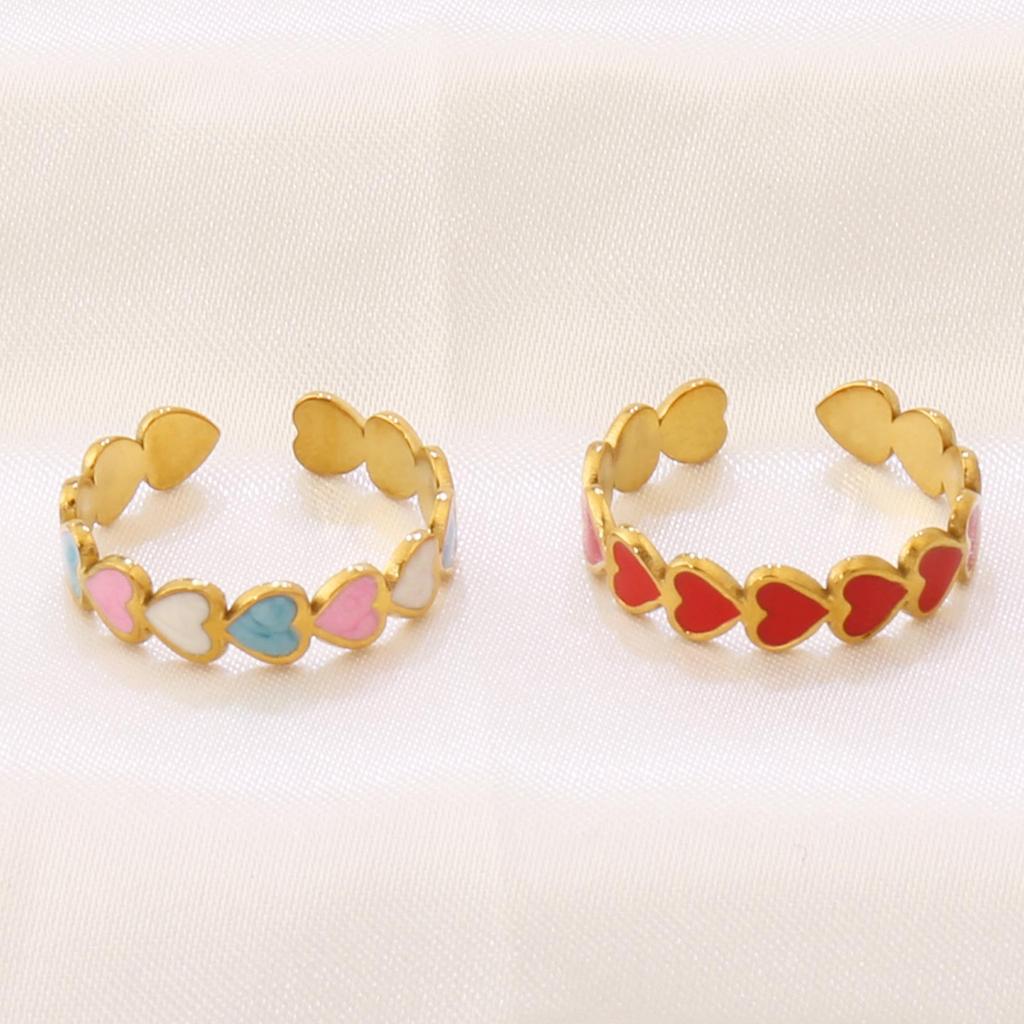 18K Gold Plated Stainless Steel Heart Open Ring for Women