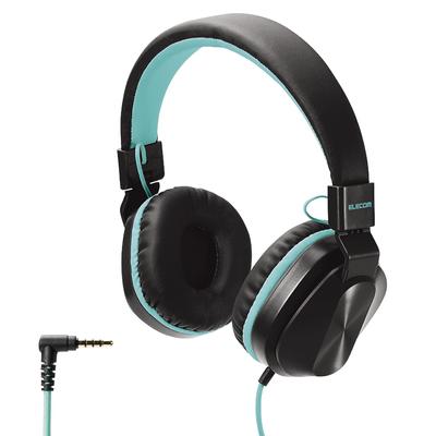 ELECOM Headset for Children Foldable Connection 4 Black X Cobalt Green [3.5mm Poles] HS-KD02TBKG