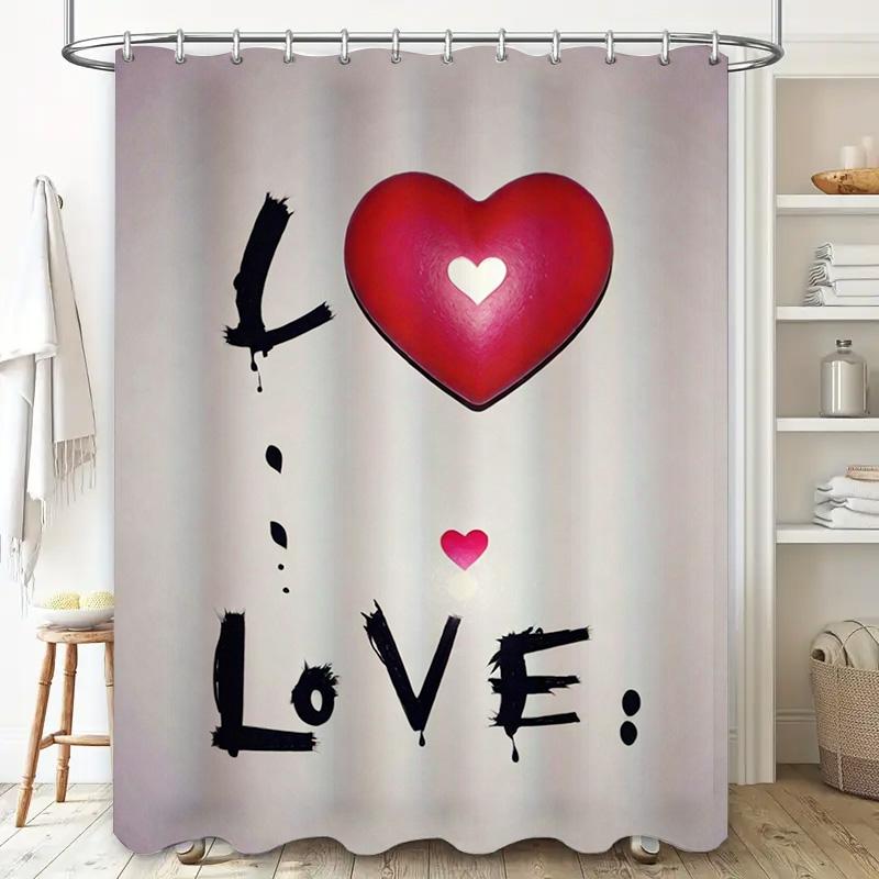 Love Heart Shower Curtain - Waterproof, Mildew-Resistant, Machine Washable For Romantic Bathroom Decor