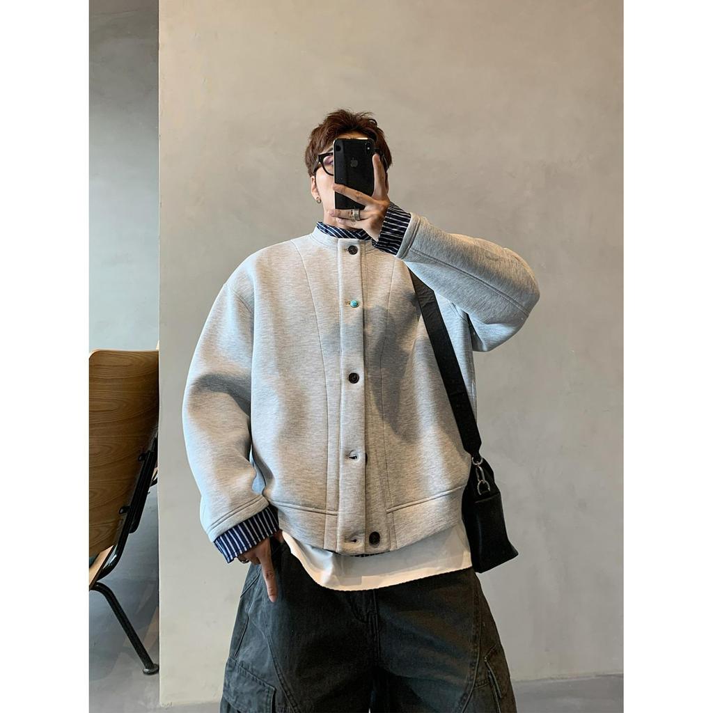 Men's 2026 Trendy Fake Two-Piece Hoodie Jacket - Button Design, Old Money Style, Casual Loose Fit
